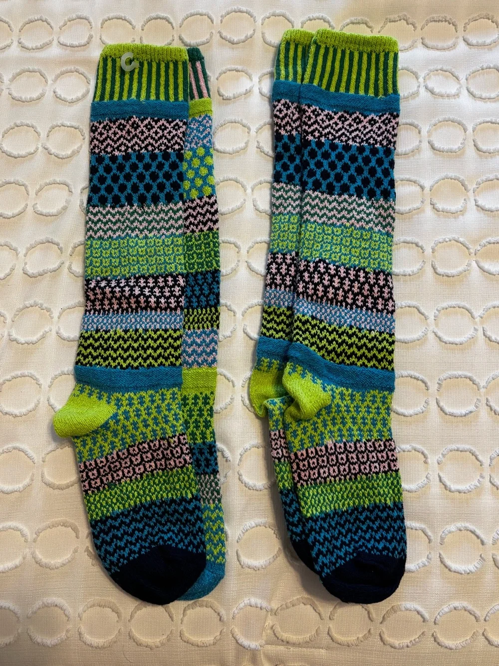 Solmate Mismatched Knee High Socks in Waterlily shoe size 6-8